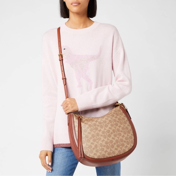 Coach Signature Hobo Tan Rust Shoulder Leather Coated Canvas Bag - Picture 6 of 10